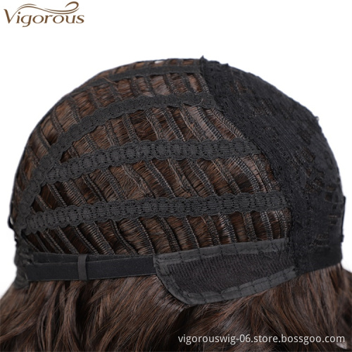 Vigorous Fashion Girl High Temperature Fiber Short Curly Black Mixed Brown Wigs Synthetic wigs For Black Women Wholesale Price
